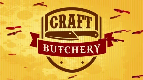 Pig meat work butchery store formal symbol enclosing a knife wrapped with red Stock Footage 130453770