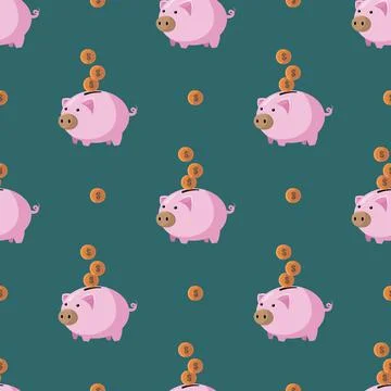 Pig money pattern seamless in flat style for any design Stock Illustration