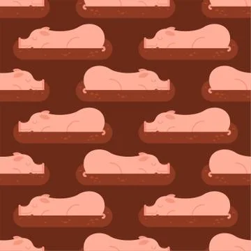 Pig in mud pattern seamless. Pig in dirty puddle background Stock Illustration
