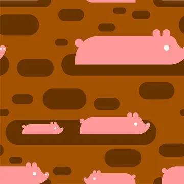 Pig in mud Pattern seamless. Pig lies in puddle of mud Background Stock Illustration