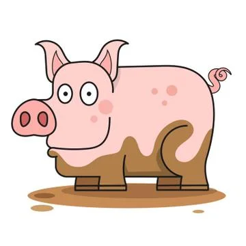 Pig In The Mud Vector Illustration On White Background Stock Illustration