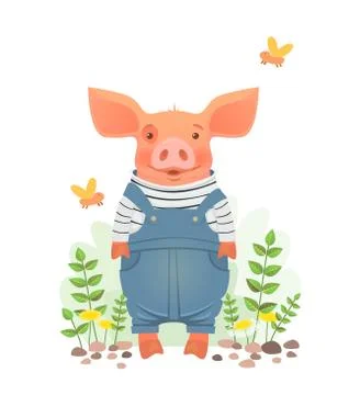 Pig in overalls Stock Illustration