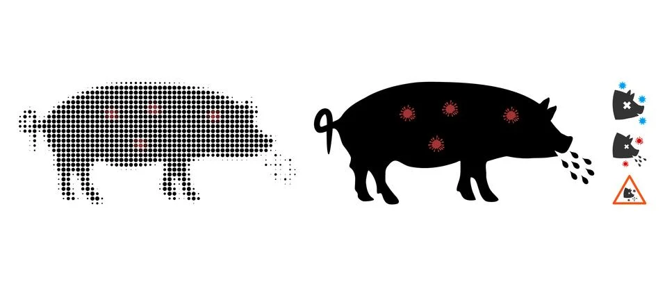 Pig Plague Halftone and Solid Icon Stock Illustration