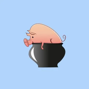 Pig in a pot on light background Stock Illustration