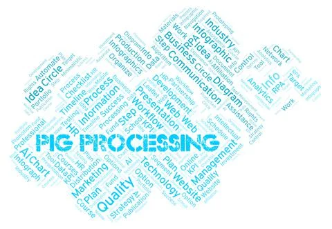 Pig Processing typography word cloud create with the text only. Illustrazione stock