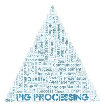 Pig Processing typography word cloud create with the text only. Illustrazione stock