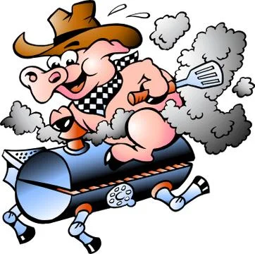 Pig riding on a bbq barrel Stock Illustration