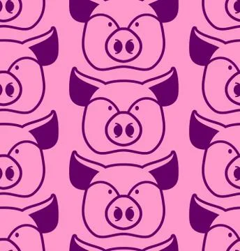 Pig seamless pattern. Boar head ornament. Pork texture. Cute farm animals. Re Stock Illustration