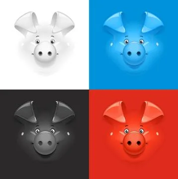 Pig. Set of icon at different colour background Stock Illustration