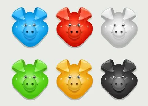 Pig. Set of icon different colour Stock Illustration