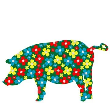 Pig silhouette with floral pattern Stock Illustration