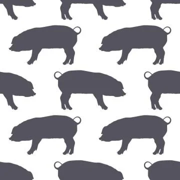 Pig silhouette seamless pattern. Pork meat. Background for food packaging or Stock Illustration