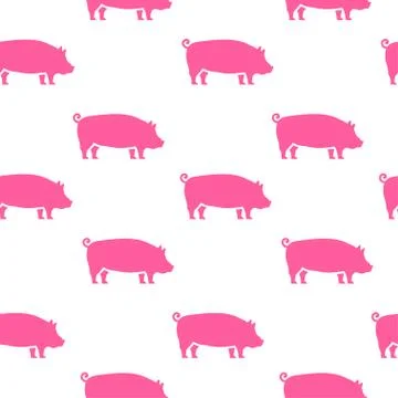 Pig silhouette seamless pattern. Vector pattern of pork meat. Stock Illustration