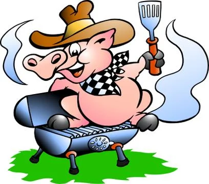 Pig sitting on a bbq barrel Illustrazione stock