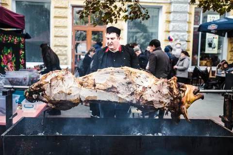 Pig on the spit Stock Photos