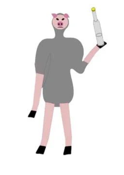 Pig with vodka 库存插图