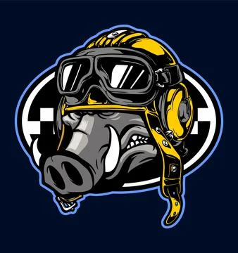 Pig wearing a biker head protector Stock Illustration