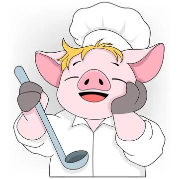Pig wearing chef clothes promoting delicious food Stock Illustration