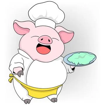 Pig wearing chef clothes promoting delicious food Stock Illustration