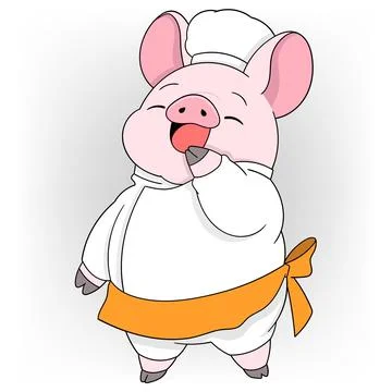 Pig wearing chef clothes promoting delicious food Stock Illustration
