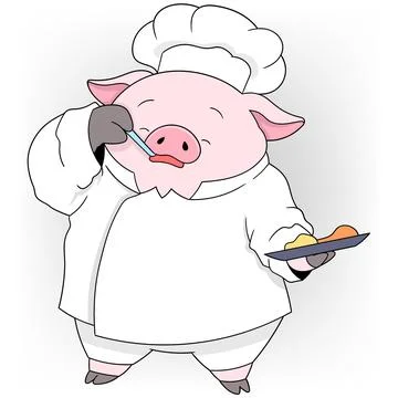 Pig wearing chef clothes promoting delicious food Stock Illustration