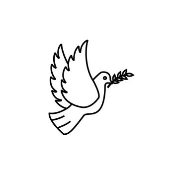 Pigeon bird with leaf thin line icon, peace concept. Vector graphics. Stock Illustration