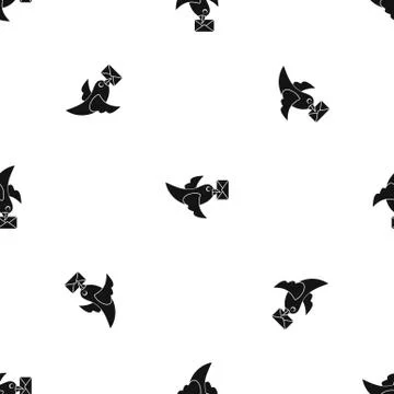 Pigeon fly with mail pattern seamless black Stock Illustration