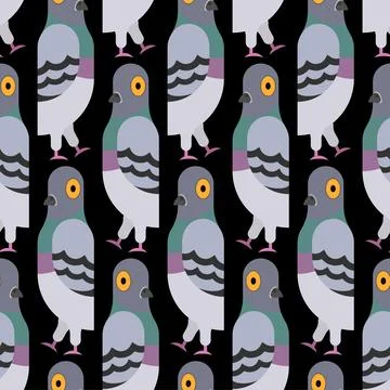 Pigeon pattern seamless. Dove funny background. Ornament of kids fabric Stock Illustration