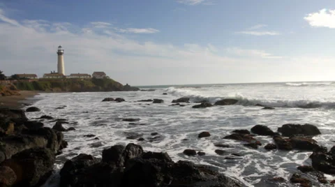 Pigeon :Point Lighthouse and ocean surf Stock-Footage 35168518
