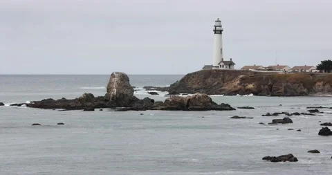 Pigeon Point Lighthouse with Bluffs in Foreground Slow Motion Stock Footage 157754125