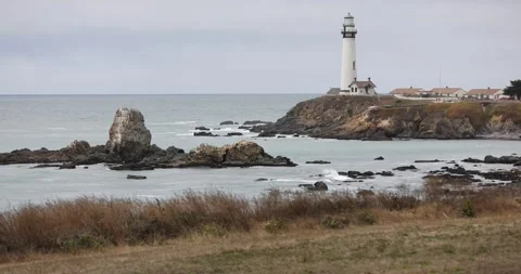 Pigeon Point Lighthouse with Bluffs in Foreground Slow Motion Stock Footage 157850425