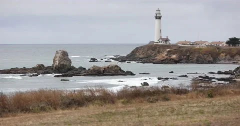 Pigeon Point Lighthouse with Bluffs in Foreground Stock Footage 157850495