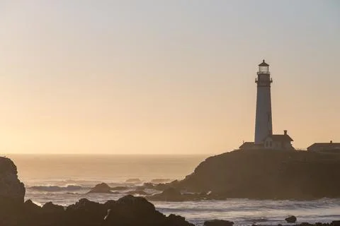 Pigeon Point Lighthouse during Sunset in California Stock Photos