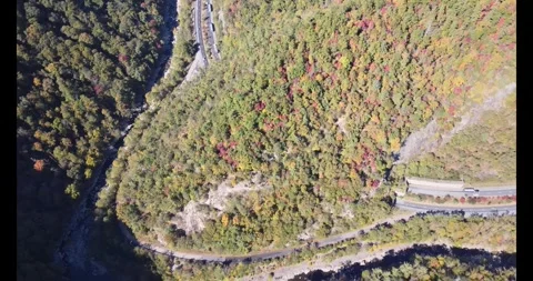 Pigeon River Gorge Harmon Den I40 Buzzards Roost Land Tunnel aerial 4K drone Stock Footage 322028271
