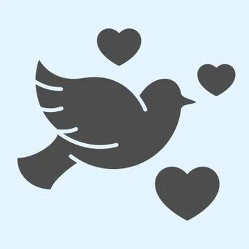Pigeon solid icon. Romantic dove bird with hearts. Wedding asset vector design Stock Illustration
