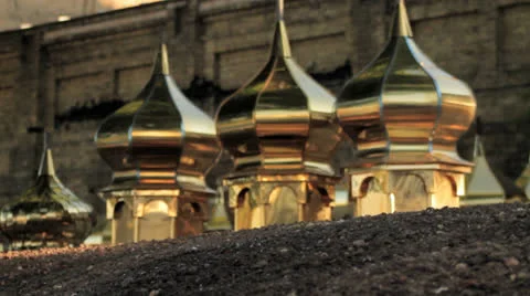 Pigeons eating in front of the domes Stock Footage 24037893
