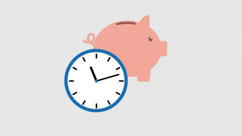 Piggy Bank with Clock Representing Time Saving and Financial Planning Concept Stock Footage 339780780