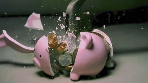 Piggy Bank Destroyed By Hammer Hit in Slow Motion 4k Stock Footage