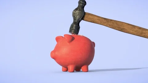 Piggy bank destroyed by a hammer in slow motion. Stock Footage 103559853