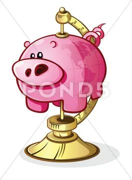 Piggy Bank Globe on a Stand Cartoon Character Stock Illustration