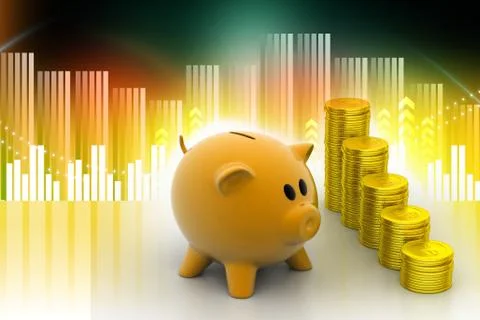 Piggy bank with gold coins Stock Illustration
