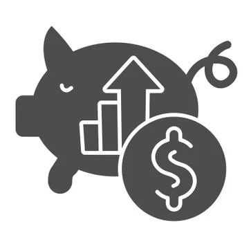 Piggy bank hoarding coin solid icon. Moneybox with dollar growth symbol, glyph イラスト素材