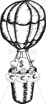 Piggy bank in hot air balloon Stock Illustration