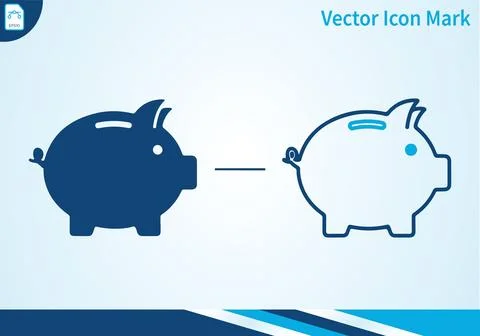 Piggy bank icon solid and outline blue on light background. Stock Illustration