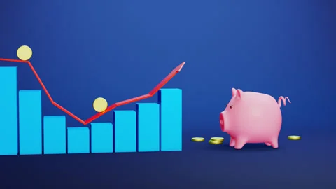 Piggy bank with income graph Stock Footage