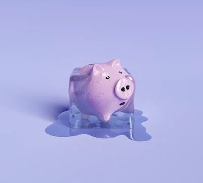 Piggy bank inside an ice cube Illustrazione stock