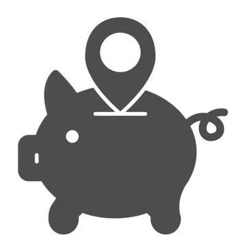 Piggy bank location solid icon. Money box with map pin vector illustration Stock Illustration