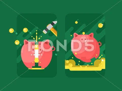 Piggy bank with money Stock Illustration