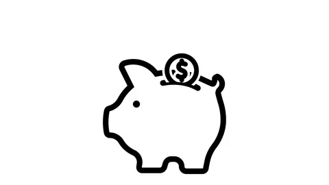Piggy bank for money savings. Coins falling in piggy bank. Saving money conce Stock Footage
