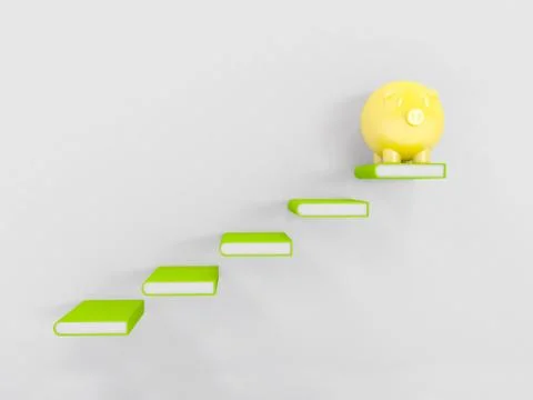Piggy bank over stack of book Stock Illustration
